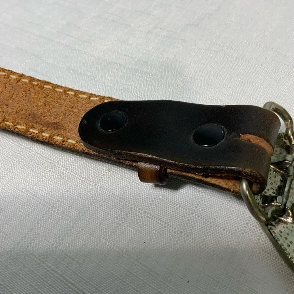 Western Brown Leather Monogrammed “Regina” Belt DBL Heart With Roses Buckle Sm